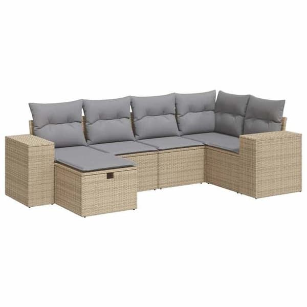 Maison Exclusive - Trädgårdsmöbler med kuddar 6 delar beige flätad resin