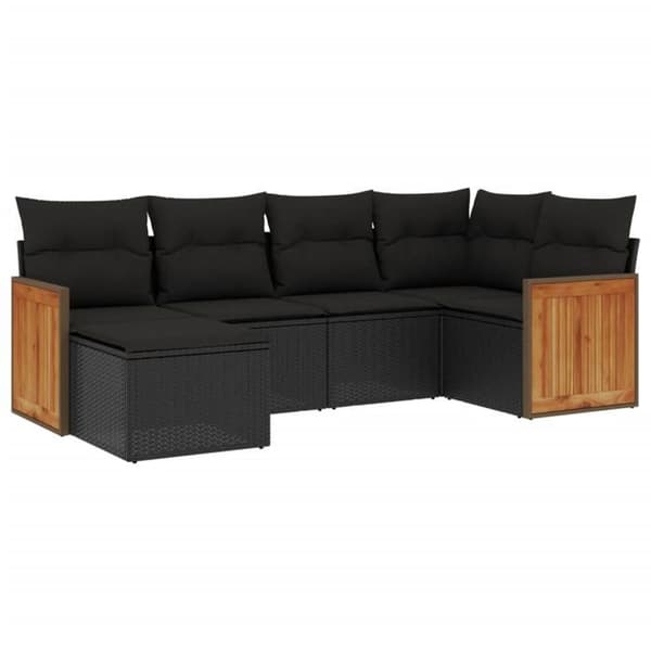 Maison Exclusive - Havegruppe 6 stk med sorte puder i flettet harv