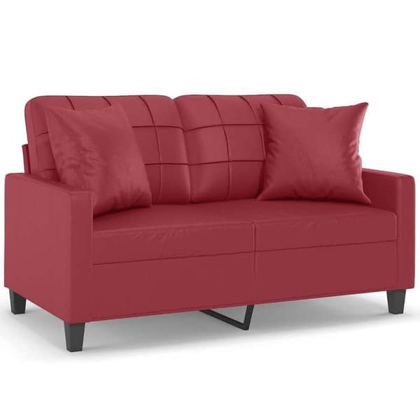 Maison Exclusive - Soffa 2 platser med bordeaux kuddar 120 cm konstläder