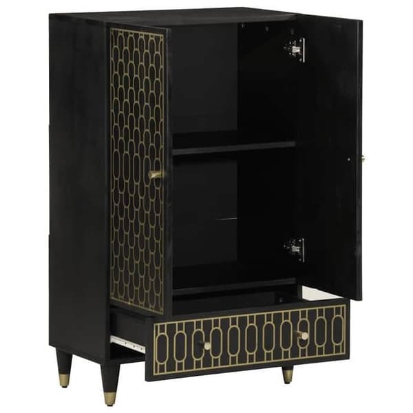 Buffet høj - EKSKLUSIV HUS - Håndskåret - Massivt mangotræ - 60x33x100 cm - Sort