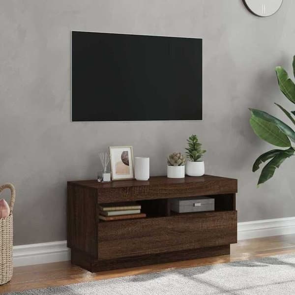 Maison Exclusive - TV-møbel med LED-lys, brunt egetræ 80x35x40 cm