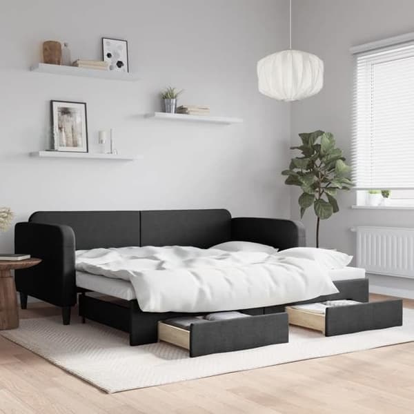 Maison Exclusive - Sengebænk med udtræk og skuffer sort 90x190 cm stof