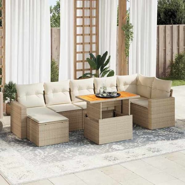 Maison Exclusive - Trädgårdsmöbler med kuddar 8 delar beige flätad resin beige