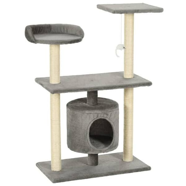 Kattträd - Exklusivt hus - Grå - 95 cm - Sisal klösträ grå