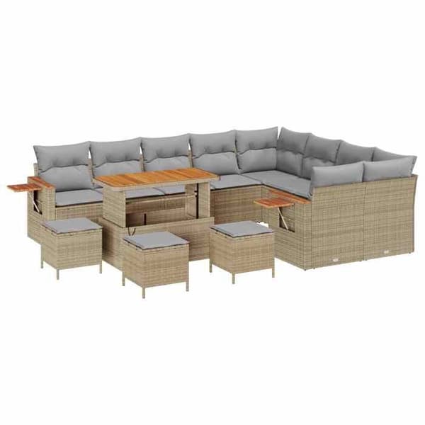 Maison Exclusive - 13-delars trädgårdsoff-set i beige polyrotting