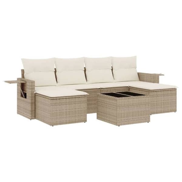 Maison Exclusive - Trädgårdsmöbler med kuddar 7 delar beige flätad resin