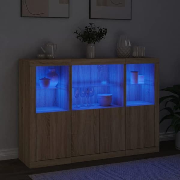 Maison Exclusive - Buffet med LED-lys 3 stk. Sonoma eg ingeniørtræ
