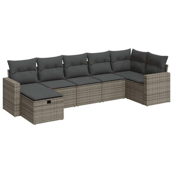 Maison Exclusive - Trädgårdsmöbler med kuddar 7 delar grå flätad resin