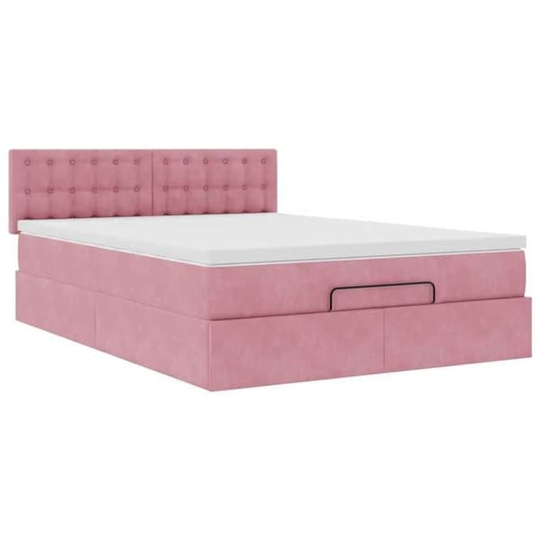 Maison Exclusive - Ottoman sänkykehys vaaleanpunaisella patjalla 140x190 cm sametti rosa, vit