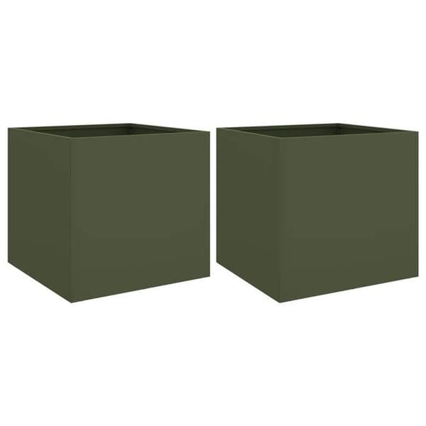 Maison Exclusive - Blomlådor 2 st olivgrön 49x47x46 cm stål