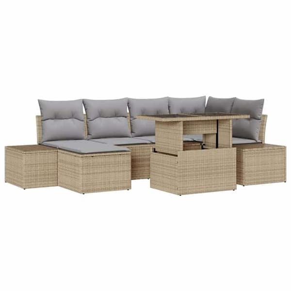 Maison Exclusive - 7 osan puutarhakalustesarja, vaaleanbeige ja vaaleanharmaa polyrottinki Beige och Ljusgrå
