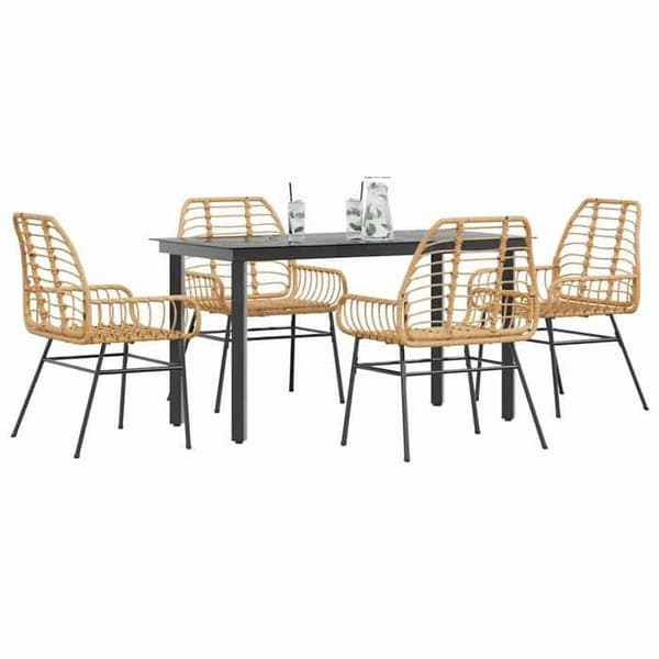 Maison Exclusive - Have spisebordssæt 5 dele brun poly rattan glas