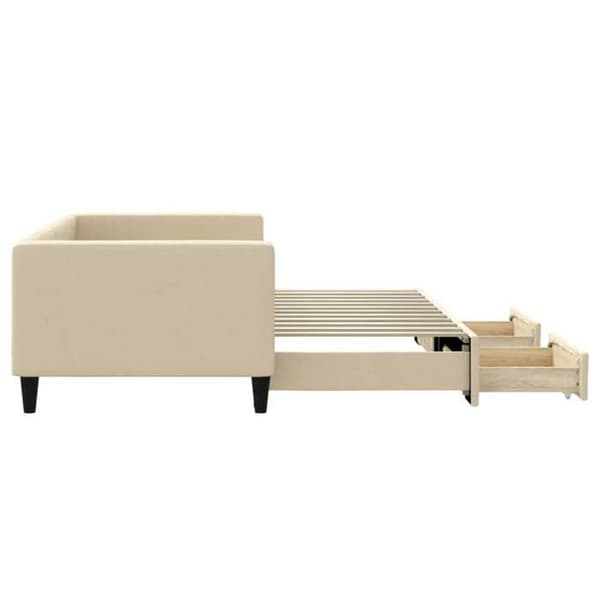 Päivävuode - EXCLUSIVE-KOTI - 90 x 200 cm - Alusvuode - 2 laatikkoa - Kermanvärinen kangas grädde