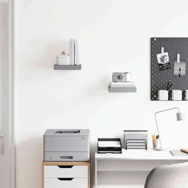 Væghylder - EKSKLUSIV HUS - 23×23,5×3,8 cm - Grå - MDF honningkage & metalramme - Sæt af 2 Grå