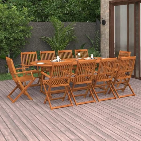 Sammenhængende bord og stole - Eksklusivt hus - Massivt akacietræ - 220x90x75 cm - 10 pladser foldbare