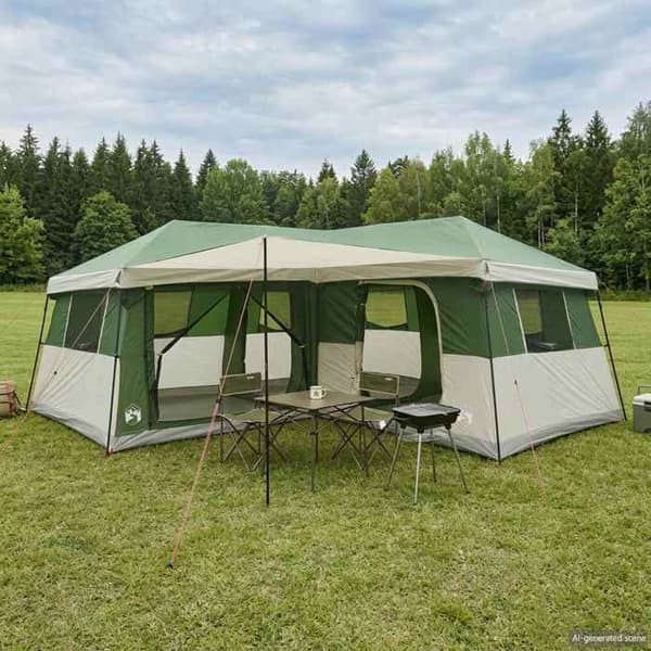 Familjetält - EXKLUSIVT HUS - 14 platser - Polyester 185T PU - 3 sovrum - Markis