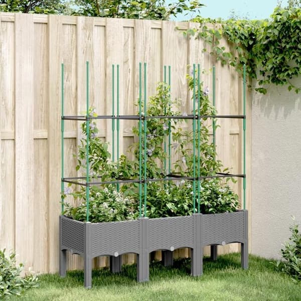 Maison Exclusive - Plantekasse med trellis Lys grå 120x40x142,5 cm PP Ljusgrått