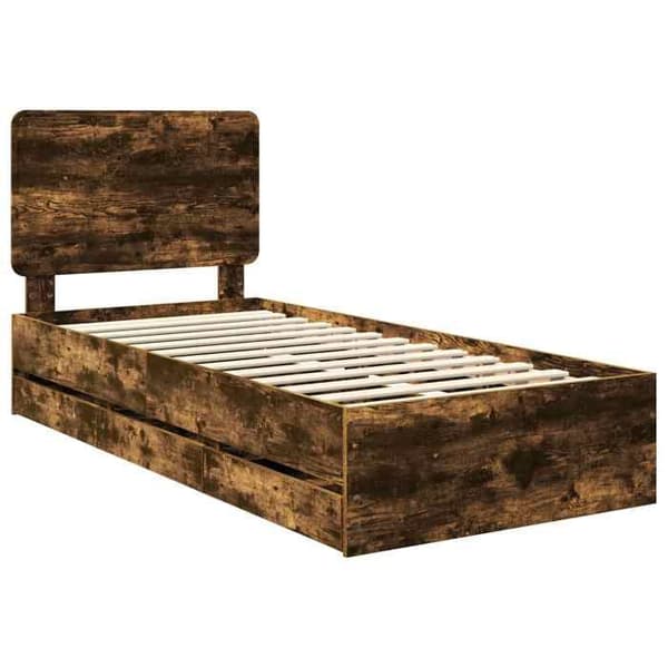 Maison Exclusive - Sängram med låda Rökt ek 90 x 190 cm Ingenjörsträ