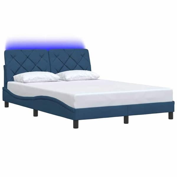 Sengestel - EKSKLUSIV HUS - 120x200 cm - Blå - Polyesterstof - Indbygget LED - Lamelseng Blå