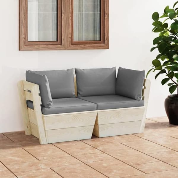 Sofa palette 2 pladser - MAISON EXCLUSIVE - Imprægneret fyr - Polyester puder - Tykt polstring - Grå