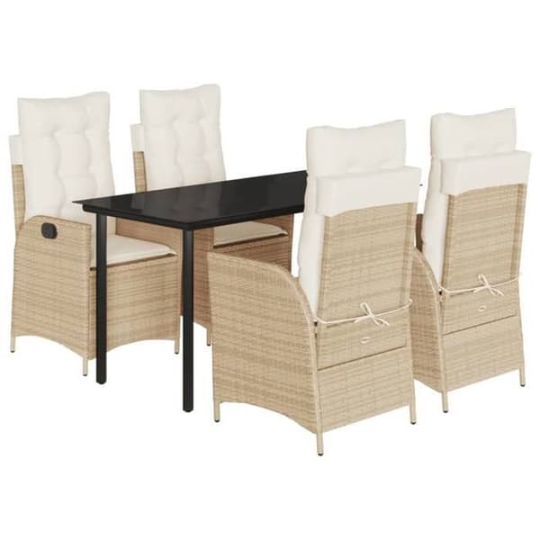 Maison Exclusive - Trädgårdsset med 5 delar i beige polyrotting med kuddar