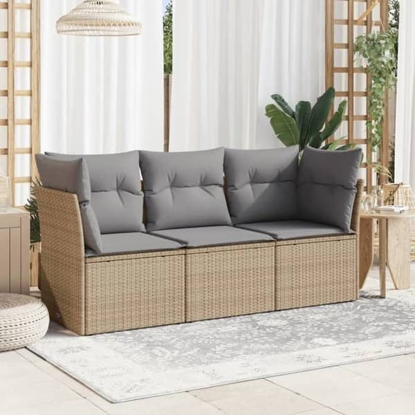 Maison Exclusive - Trädgårdsmöbler med kuddar 3 delar beige flätad resin beige
