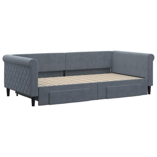 Päivävuode - EXCLUSIVE KOTI - 100x200 cm - Harmaa sametti - 2-in-1 vuode - 2 säilytyslaatikkoa