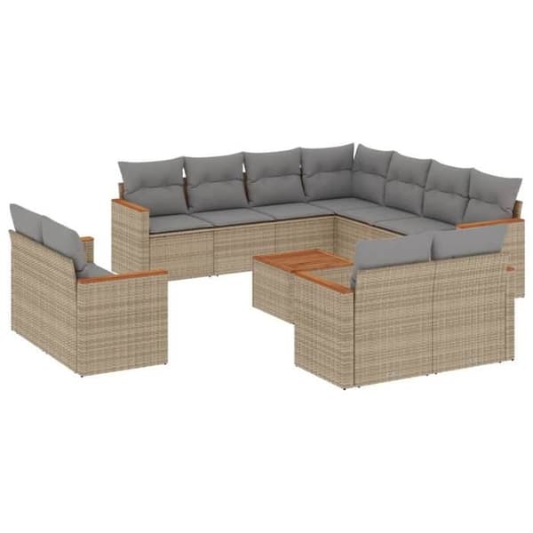 Maison Exclusive - Trädgårdsmöbler med kuddar 12 delar beige flätad resin