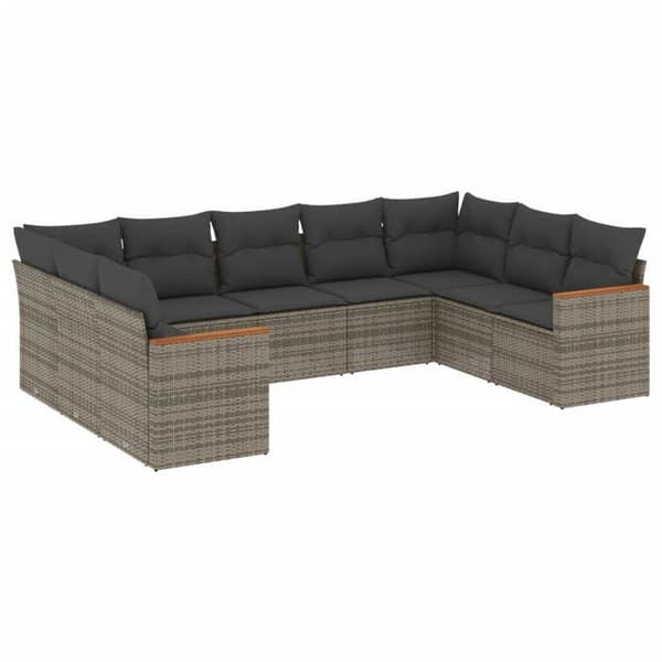 Maison Exclusive - Trädgårdsmöbler 9 delar med grå kuddar i flätad resin