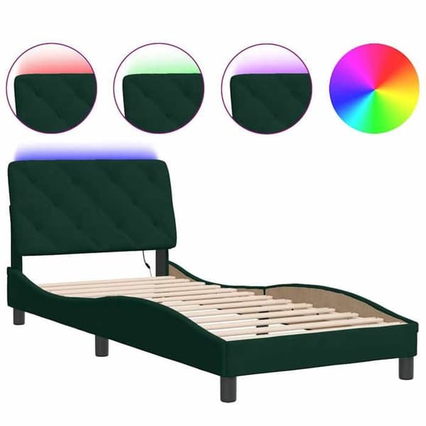 Maison Exclusive - Sängram med LED utan madrass mörkgrön 90x190 cm sammet
