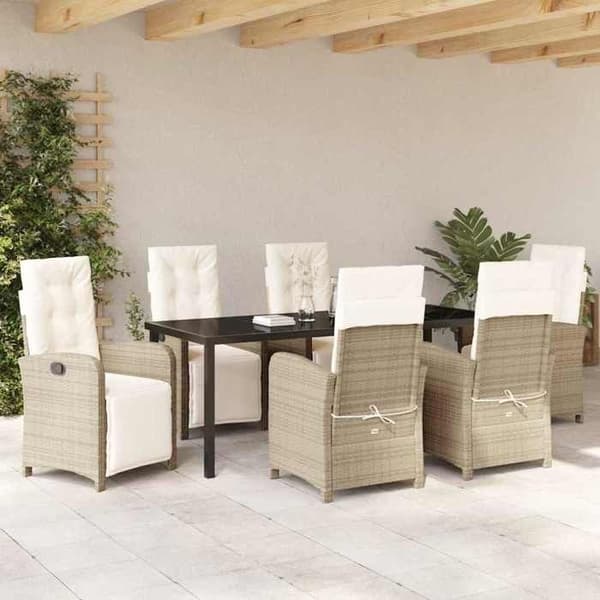 Maison Exclusive - 7 pc spisestue sæt til haven i beige polyrotin beige