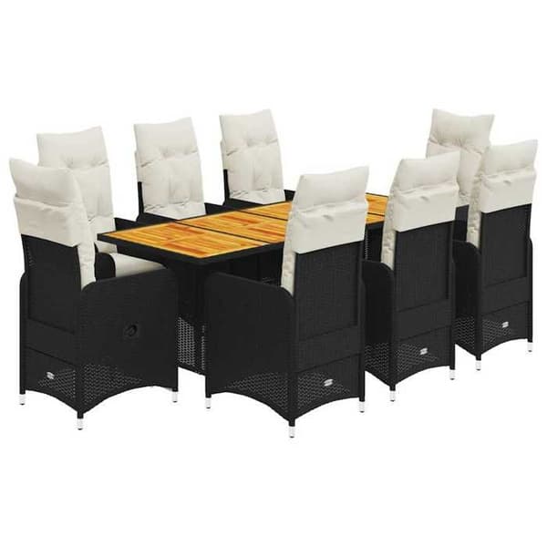 Maison Exclusive - 9 stk. havebistro sæt med sorte puder i poly rattan Svart