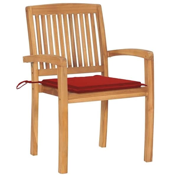 Maison Exclusive - Trädgårdsstolar set om 2 med röda kuddar i massiv teak Röd (kuddar)