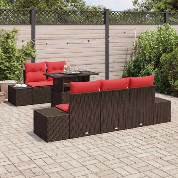 Maison Exclusive - 6-delars soffgrupp 5-sits brun och röd