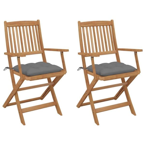 Maison Exclusive - Fällbara trädgårdsstolar set om 2 med kuddar i akaciaträ grå