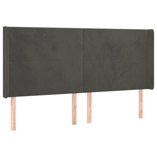 Sänggavel - Med öron - Mjuk sammet - Mörkgrå - 183×16×118/128 cm Mörkgrå