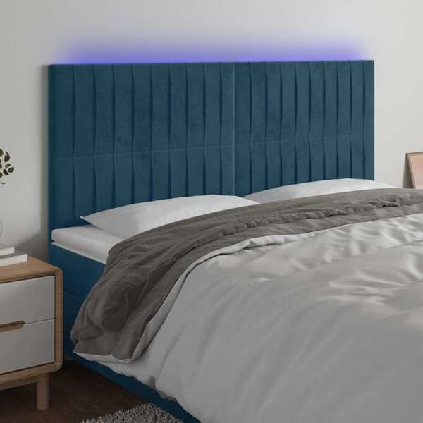 Maison Exclusive - Sänggavel med LED Blå mörk 160x5x118/128 cm Sammet Mörkblå