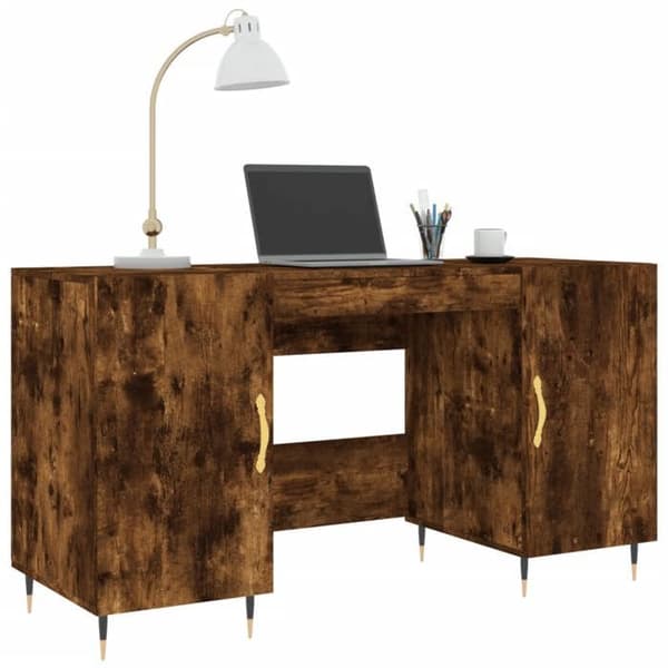 Maison Exclusive - Røget egetræ skrivebord 140x50x75 cm ingeniørtræ Rökt ek