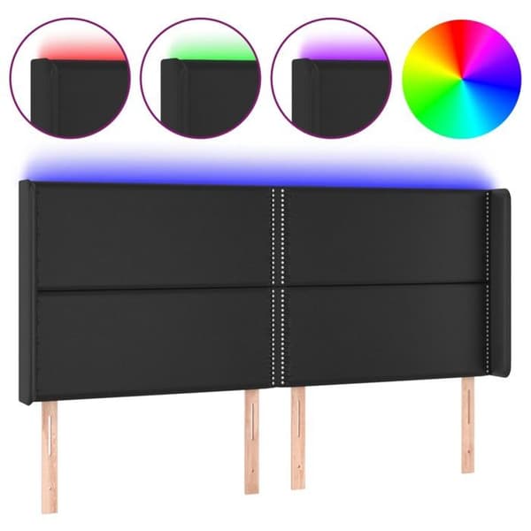Maison Exclusive - LED Hovedgærde Sort 203x16x118/128 cm Syntetisk Læder