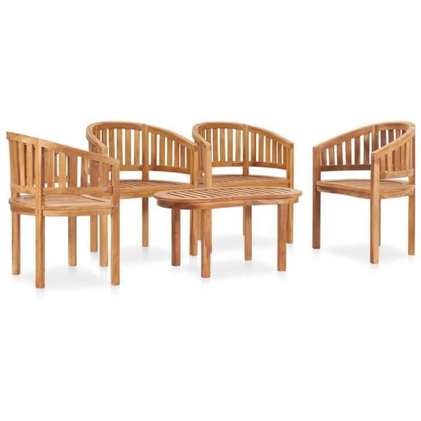 Maison Exclusive - Trädgårdsmöbler 5 delar i bananform av solid teak