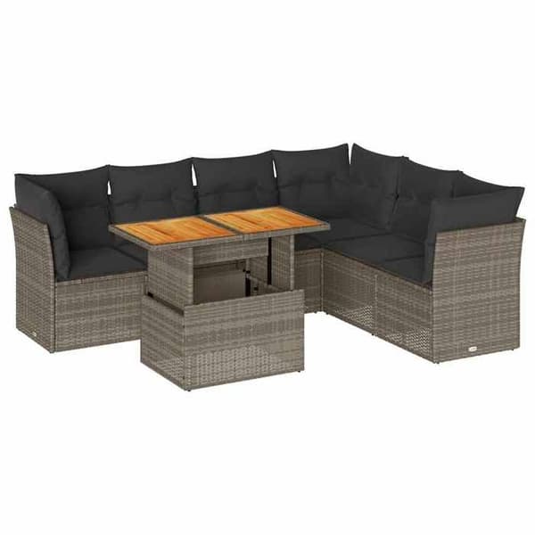 Maison Exclusive - Trädgårdsmöbler med kuddar 7 delar grå flätad resin
