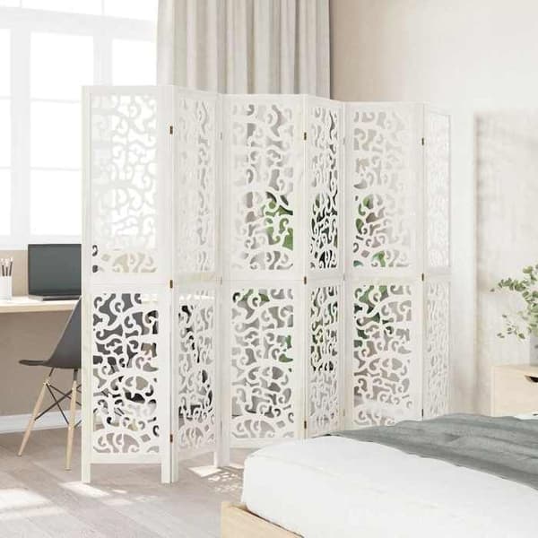 Adskillelse - EKSKLUSIV HUS - 6 paneler - Hvid - Massiv Paulownia - Foldbar Vit