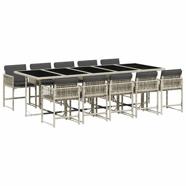 Havemøbler - EKSKLUSIVT HUS - 11 dele - Grå - Poly rattan - Tempereret glasplade Grå