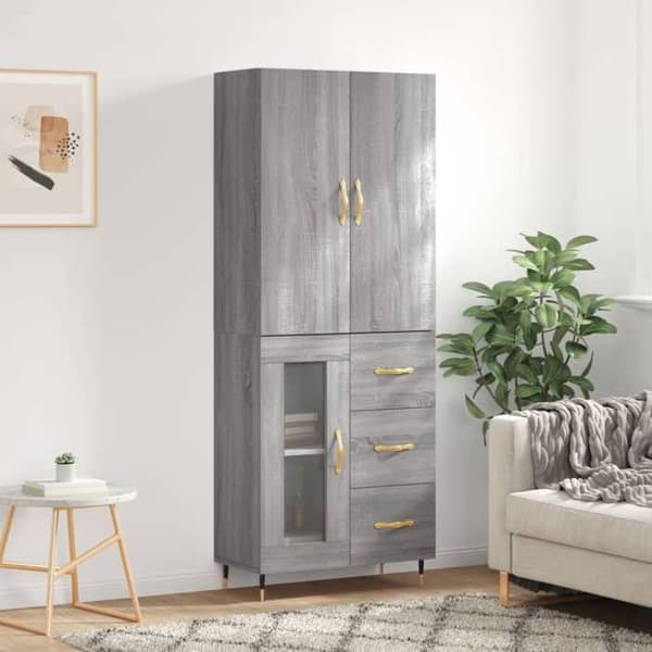 Maison Exclusive - Buffé hög Sonoma grå 69,5x34x180 cm Ingenjörsträ