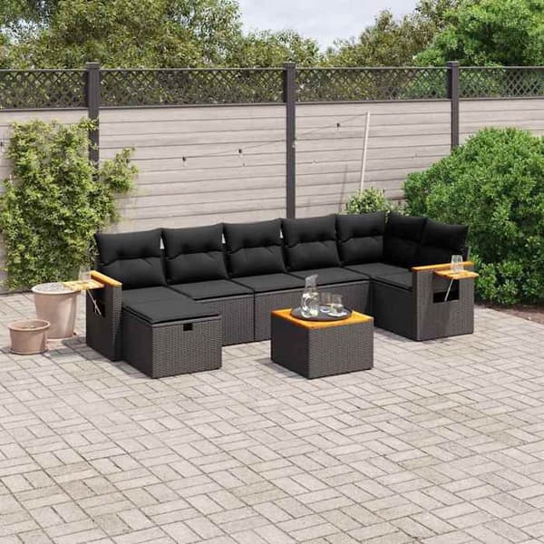 Maison Exclusive - 8 dele havegruppe med sorte puder i flettet harv