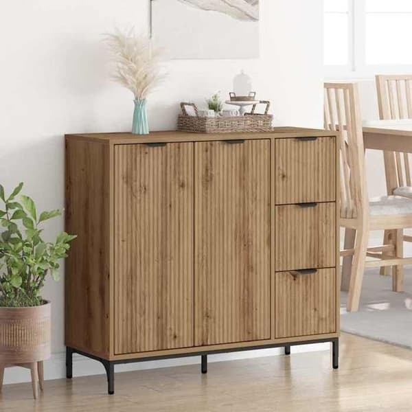 Buffé - EXKLUSIVT HEM - Modell ek - Ingenjörsträ - 89,5x33x82 cm - Väggmontering mot tippning Ek