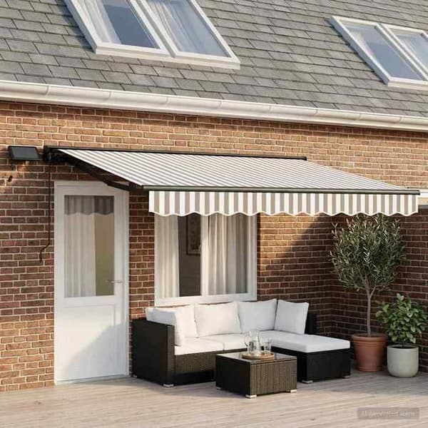 Maison Exclusive - Manuell markis med solenergi LED 5 x 3,5 m Ljusgrå och vit