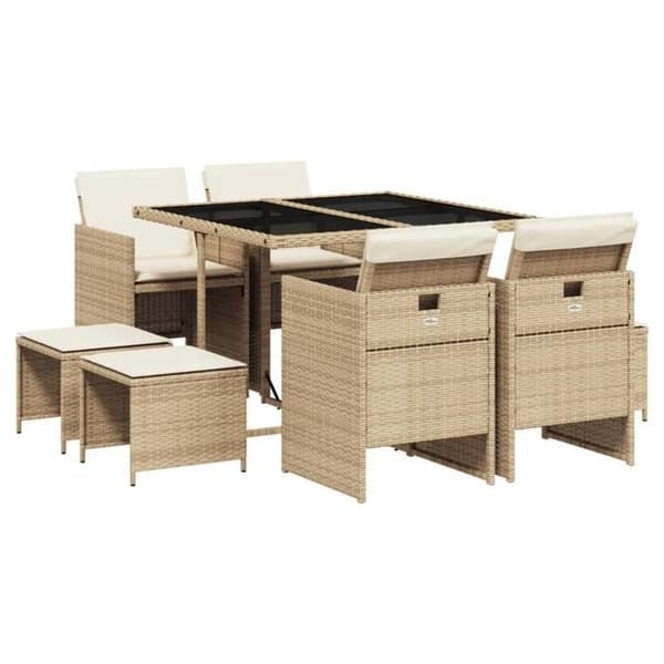 Maison Exclusive - Puutarhakalusteryhmä ja tyynyt 9 kpl beige Polyrottinki