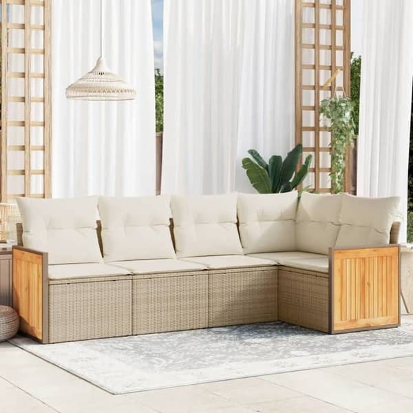 Maison Exclusive - Trädgårdsmöbler med kuddar 5 delar beige flätad resin beige