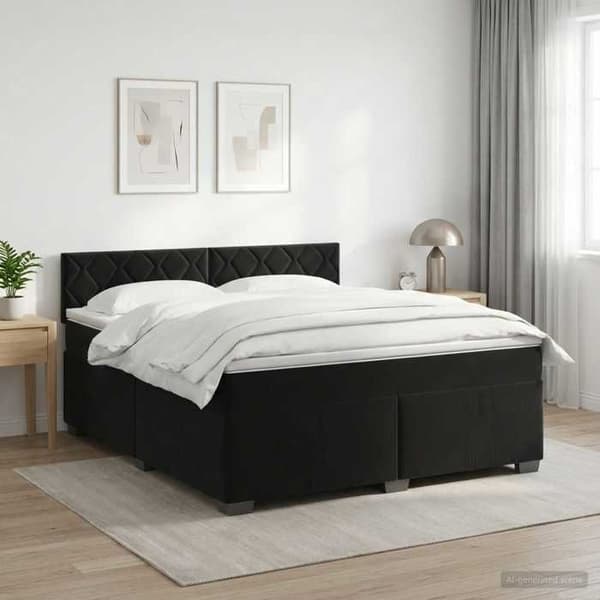 Maison Exclusive - Boxspring seng med madras Sort 140 x 190 cm Velour Svart